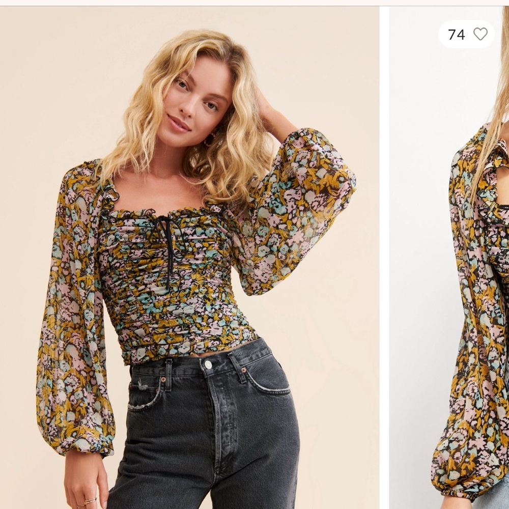 Free People Floral Sheer Long Sleeve Top